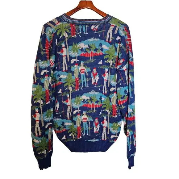 Crossings Rare Vintage Golf Themed Dadcore V-Neck Pullover Cotton Sweater